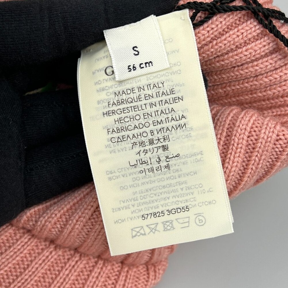 NWT Gucci Knitted Vistor Wool Embroidered Patch Head In Pink Hat Size S - Picture 9 of 13